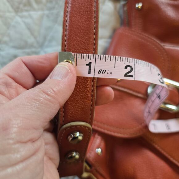 B Makowsky Shoulder Bag Rust Orange Pebbled Leather Silver Leopard Lining READ - Picture 16 of 16